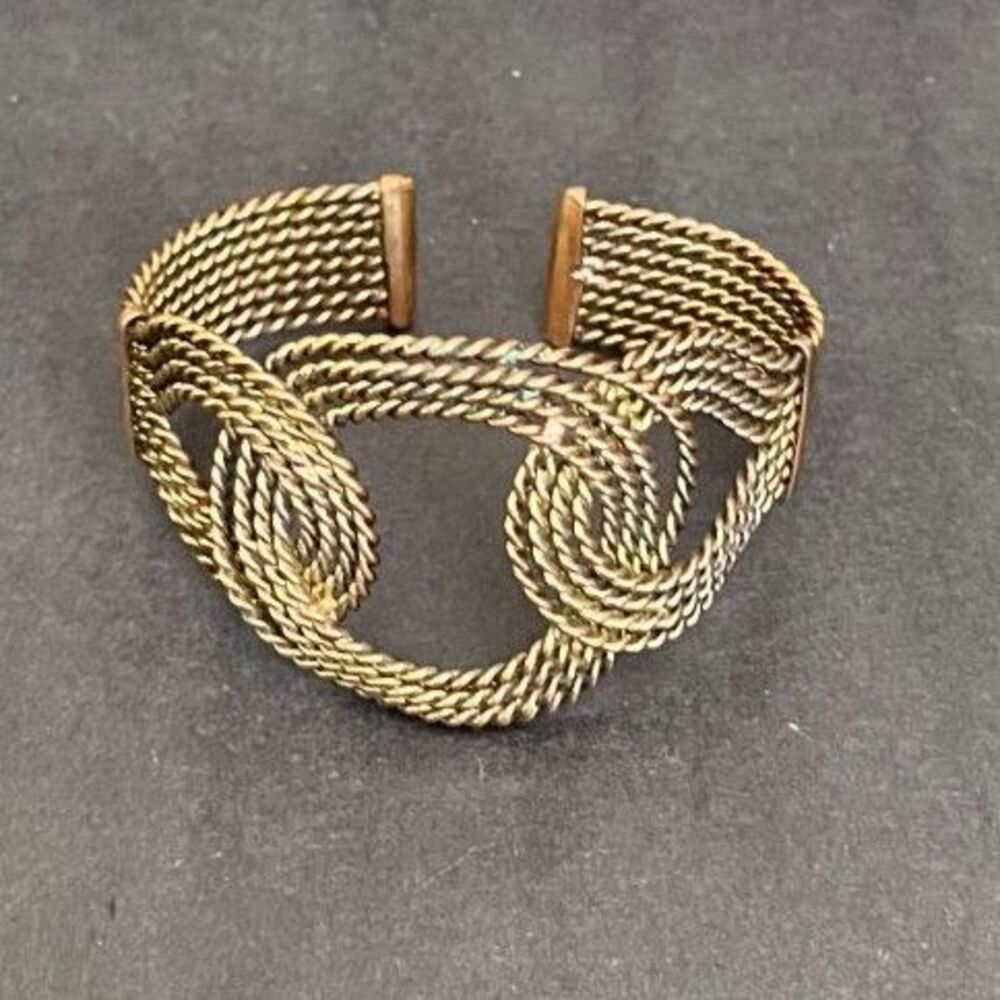 Vintage Braided Wire Cuff Bracelet Brass Tone Celtic Knot Open Bangle